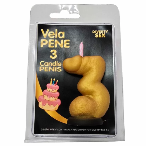 DIABLO PICANTE - VELA PENE EN FORMA DE NÚMERO 3 COLOR DORADO