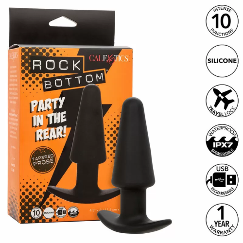 CALEXOTICS ROCK BOTTOM PLUG ANAL CÓNICO 10 VIBRACIONES SILICONA NEGRO