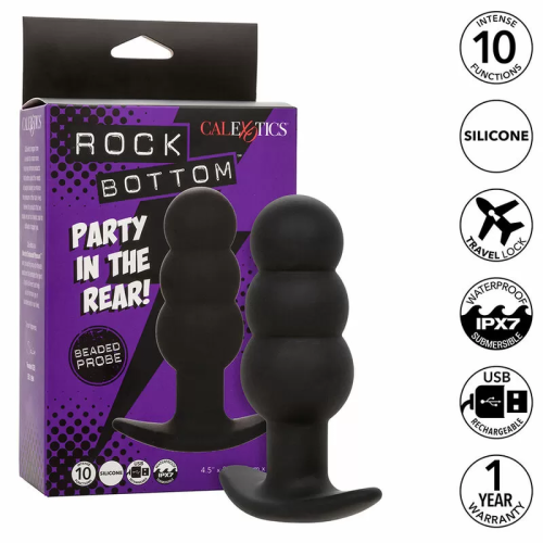 CALEXOTICS ROCK BOTTOM PLUG ANAL CON CUENTAS 10 VIBRACIONES SILICONA NEGRO