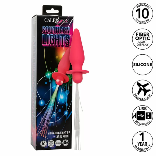 CALEXOTICS SOUTHERN LIGHTS LIGHT UP PLUG ANAL CON LUCES 10 VIBRACIONES SILICONA ROSA