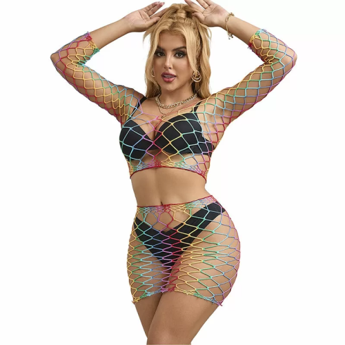 952440 BODYSTOCKING DE REJILLA 2 PIEZAS MANGA LARGA ARCOIRIS TALLA ÚNICA