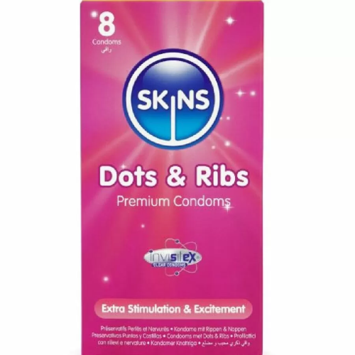 SKINS  DOTS & RIBS PRESERVATIVOS PREMIUM PACK 8