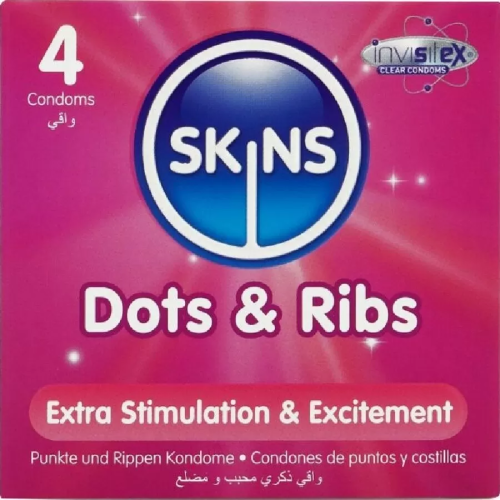 SKINS  DOTS & RIBS PRESERVATIVOS PREMIUM PACK 4