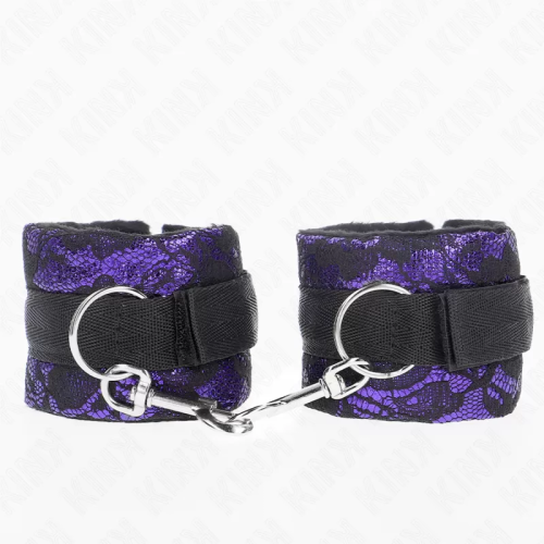 MUÑEQUERAS CORTAS DE ENCAJE TERCIOPELO Y UNIÓN DE NYLON VIOLETA/NEGRO 23 X 6.5 CM