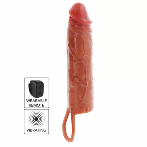 GET REAL  FUNDA HYDRATED SKIN DE SILICONA CON VIBRACIÓN PARA PENE CARAMELO 20 CM