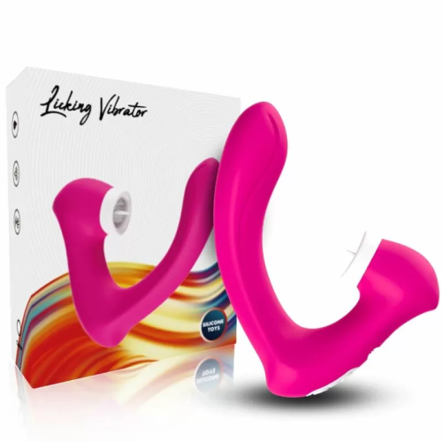 SECRETKISS ESTIMULADOR CON LENGUA CLITORIS & VIBRADOR CURVO FUCSIA