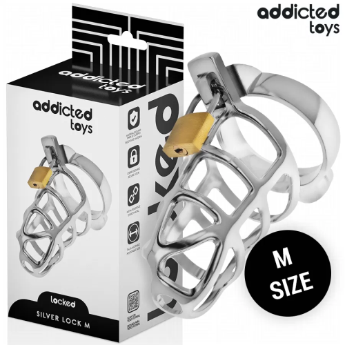 LOCKED SILVER LOCK JAULA PARA PENE DE METAL TALLA M