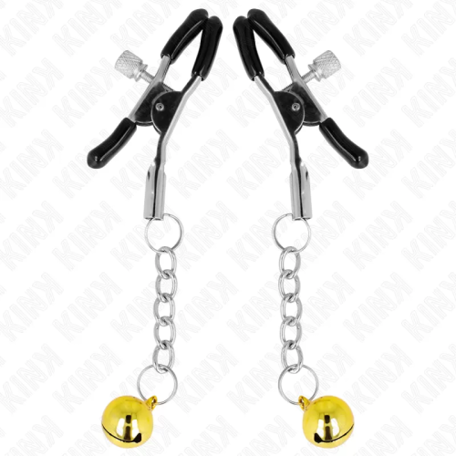 KINK PINZAS PARA PEZONES CON COLGANTE DE CASCABEL DORADO 6 CM