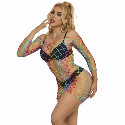 952426 BODYSTOCKING DE REJILLA MANGA LARGA ARCOIRIS TALLA ÚNICA