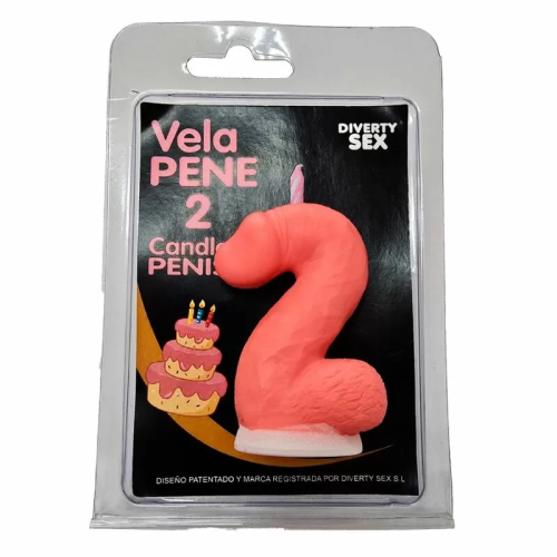 DIABLO PICANTE - VELA PENE EN FORMA DE NÚMERO 2 COLOR ROSA