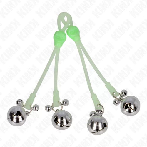 KINK PINZAS PARA PEZONES LUMINOSAS FORMA CALABERA CON CASCABEL SONORO AJUSTABLE VERDE / PLATEADO