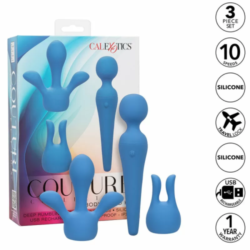 CALEXOTICS COUTURE KIT VIBRADOR WAND 10 VIBRACIONES AZUL