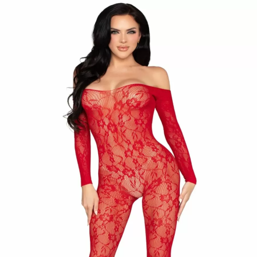 89366 BODYSTOCKING DE LENCERÍA DE ENCAJE ROJO  TALLA ÚNICA