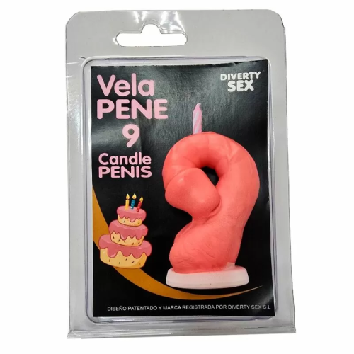 DIABLO PICANTE - VELA PENE EN FORMA DE NÚMERO 9 COLOR ROSA