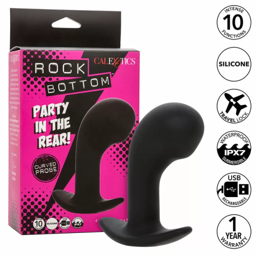 CALEXOTICS ROCK BOTTOM PLUG ANAL CURVADO 10 VIBRACIONES SILICONA NEGRO