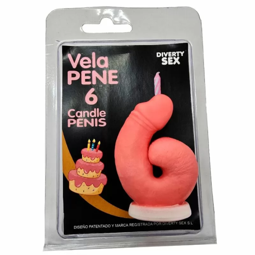DIABLO PICANTE - VELA PENE EN FORMA DE NÚMERO 6 COLOR ROSA