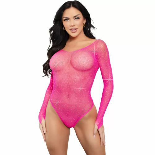 BODY MANGA LARGA CRISTALIZADA FUCSIA