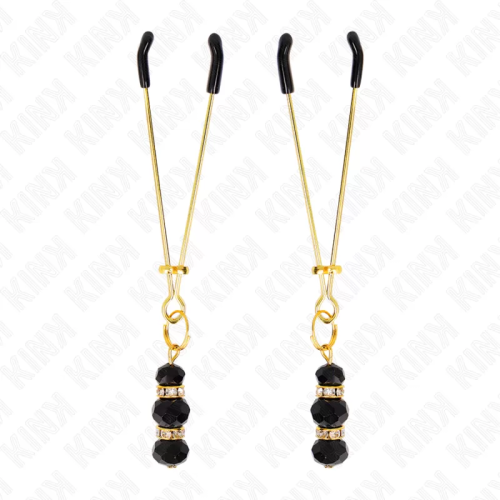 KINK PINZAS PARA PEZONES DORADA FINA CON TRIPLE BOLA DE VIDRIO NEGRO 7 CM