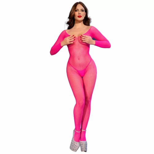 CHILIROSE - CR 4894 BODYSTOCKING MALLA ROSA NEON S/M