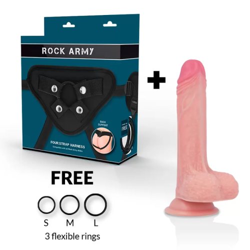 ROCKARMY - ARNÉS + LIQUID SILICONE DILDO PREMIUM MUSTANG 18 CM -O- 4.14 CM