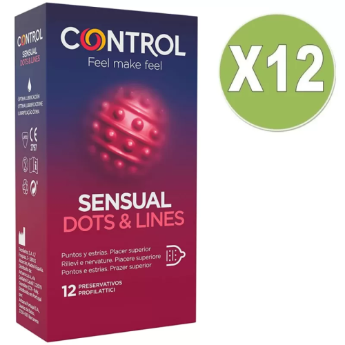 CONTROL PACK 12 UDS SENSUAL DOTS & LINES PUNTOS Y ESTRIAS 12 PRESERVATIVOS