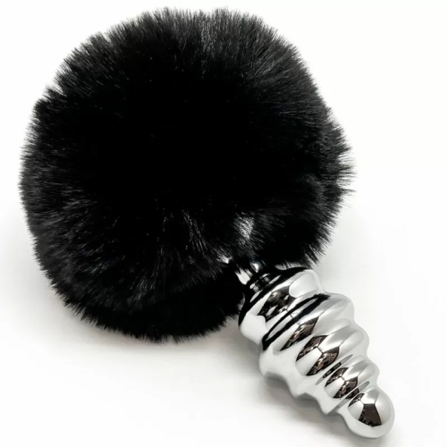 ANAL PLEASURE PLUG ESPIRAL METAL POMPON NEGRO TALLA M