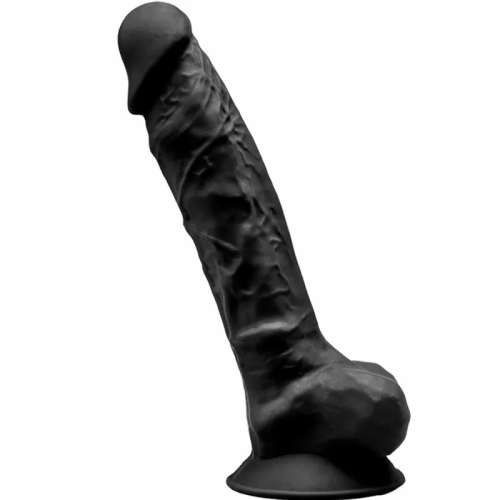 MODELO 1 PENE REALISTICO SILICONA PREMIUM SILEXPAN NEGRO 20 CM