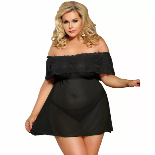 SUBBLIME QUEEN PLUS VESTIDO CORTO + TANGA NEGRO