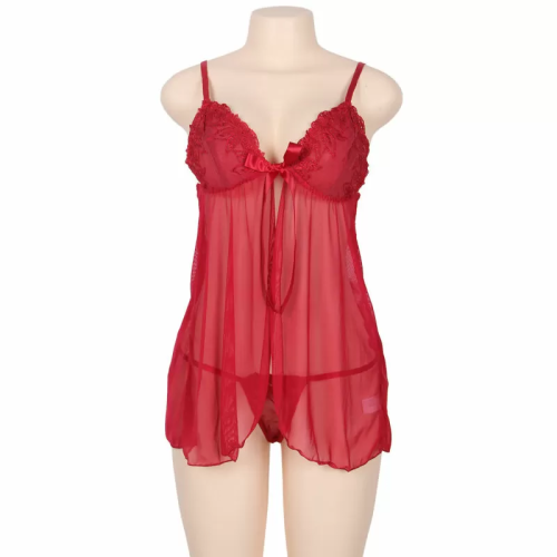 SUBBLIME QUEEN PLUS BABYDOLL WITH BOW AND FLORAL LACES ROJO