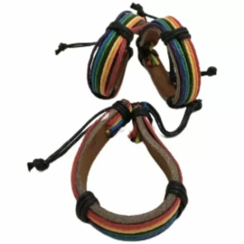 PRIDE - PULSERA DE CUERO MARRON BANDERA LGBT