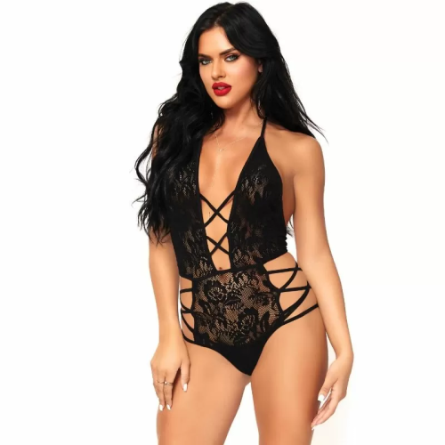 LEG AVENUE TEDDY CON ENTRELAZADO Y ESPALDA DESCUBIERTA TALLA UNICA