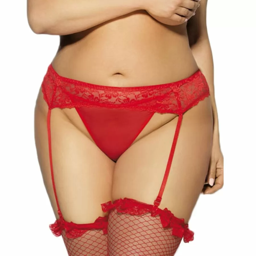 QUEEN LINGERIE TANGA Y LIGUERO MOTIVOS FLORALES PLUS SIZE