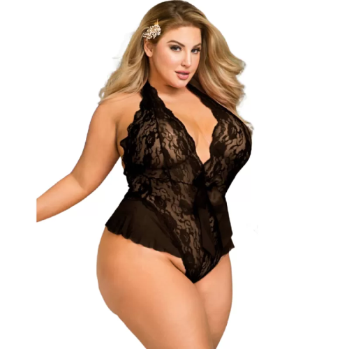 QUEEN LINGERIE TEDDY ESCOTADO DE ENCAJES PLUS SIZE