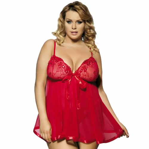 SUBBLIME QUEEN PLUS BABYDOLL ROJO CON LACITO Y BRILLANTES